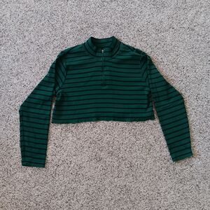 LL Bean Quarter Zip Crop Top Striped Size XL
